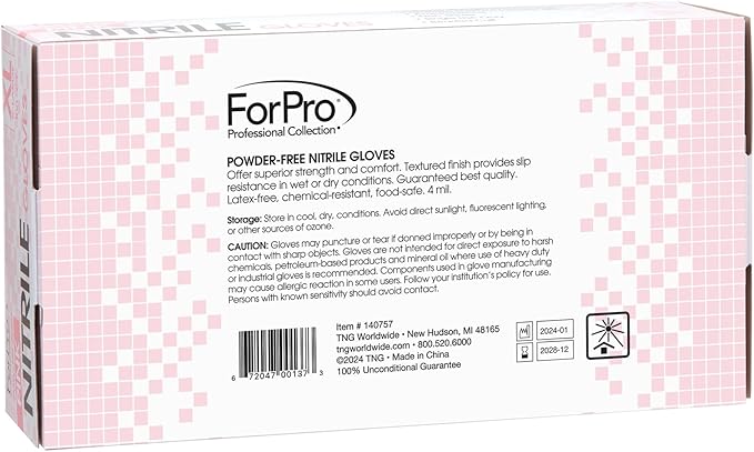 ForPro Disposable Nitrile Gloves, Chemical Resistant, Powder-Free, Latex-Free, Non-Sterile, Food Safe, 4 Mil