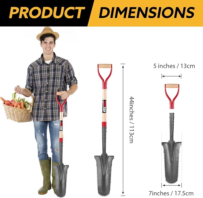 Drain Spade Sharpshooter Shovel Garden Spades Narrow Shovels for Digging&Metal Detecting,44 inches