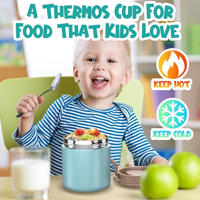 Insulated Food Jar for Kids - 15.2 Oz, Thermo for Hot Food, Soup Thermo, Insulated Food Container, Termos Para Comida Caliente, Width Mouth Stainless Steel Lunch Box with Spoon, Camouflage Blue