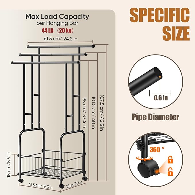 Freestanding Towel Rack for Bathroom, 3-Tier Durable Black Metal Stand with Wheels and Basket, Towel Drying Rack, Multi-Use Blanket Rack for Indoor/Outdoor Bathroom