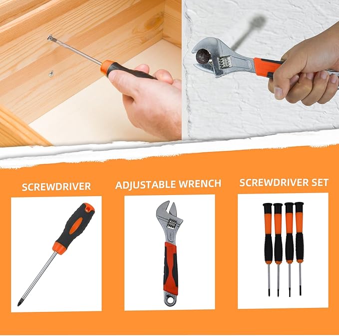 45 Piece Tool Kit Basic Home Repair Tool Set,General Beginners Tool Set with Plastic Tool box,Perfect for Outdoor working,Office & College Dorm