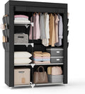 VTRIN Wardrobe Closet, 41.7 Inch Wide Portable Closets for Hanging Clothes with 1 Hanging Rod, 6 Shelves, 6 Pockets, Clothes Rack with Cover Portable Wardrobe Closet for Bedroom, Dorm, Black