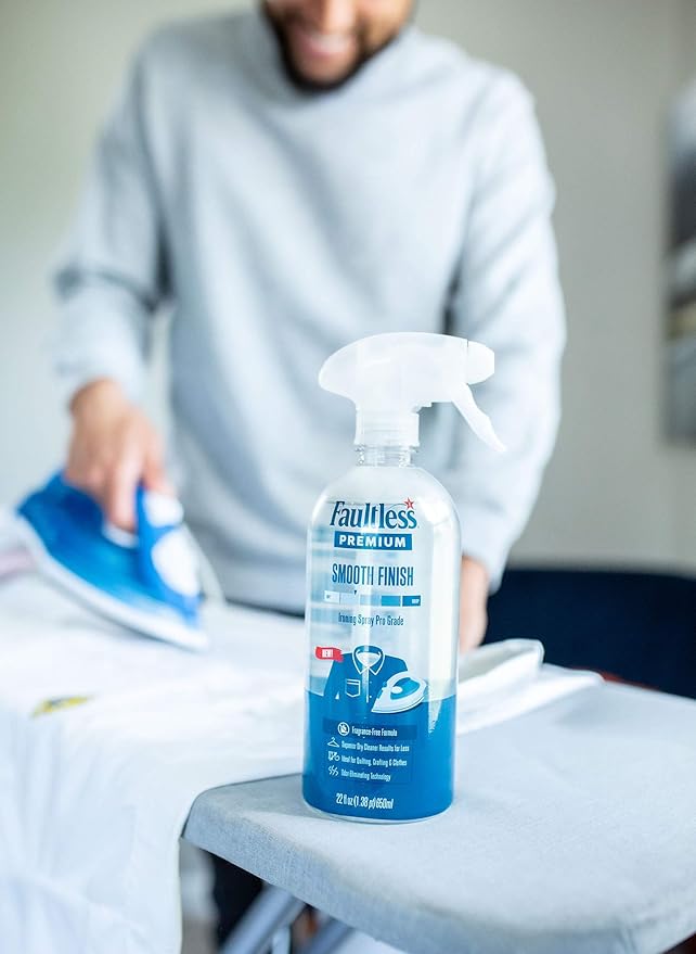 FAULTLESS Spray Starch Smooth Finish 22 Oz, 2 Pack Trigger Pump Liquid Starch for Ironing, Non-Aerosol Spray on Starch, Reduces Ironing Time, No Flaking, Sticking or Clogging, Biodegradable Ingredients, Recyclable