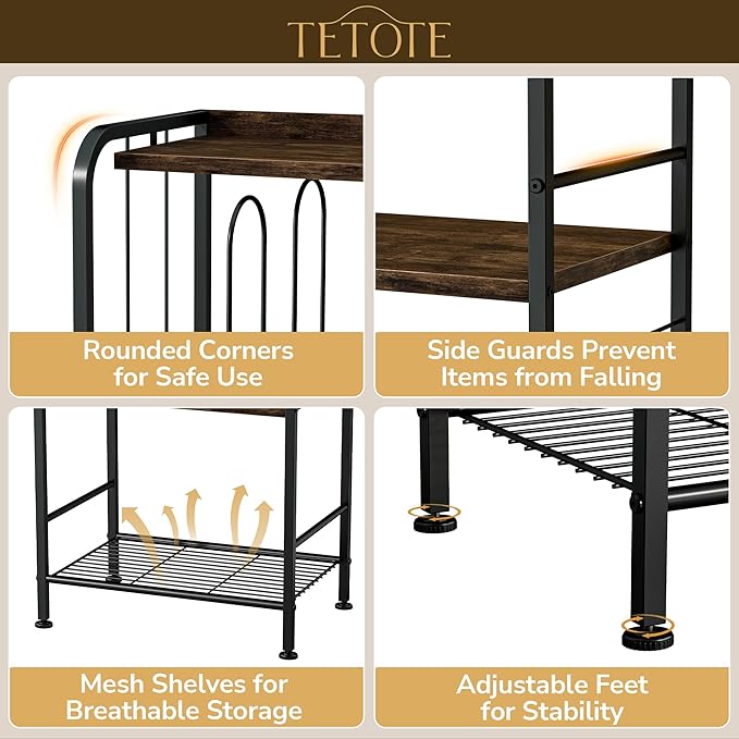 TETOTE Towel Rack for Bathroom 5-Tier Towel Holder with M-Shaped Detachable Dividers Hooks Bathroom Towel Storage Organizer, Rustic