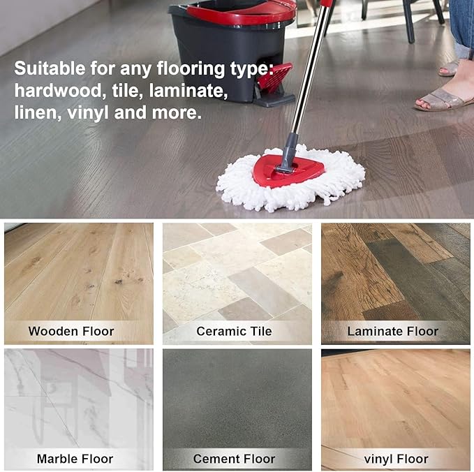 Spin Mop Handle,Head,Base Replacement Compatible with Easywring Microfiber Spin Mop - Replace 30-58in Stick/Pole+5Head Refill+1Base for Easy Wring Spinning Mop Only 1Tank System