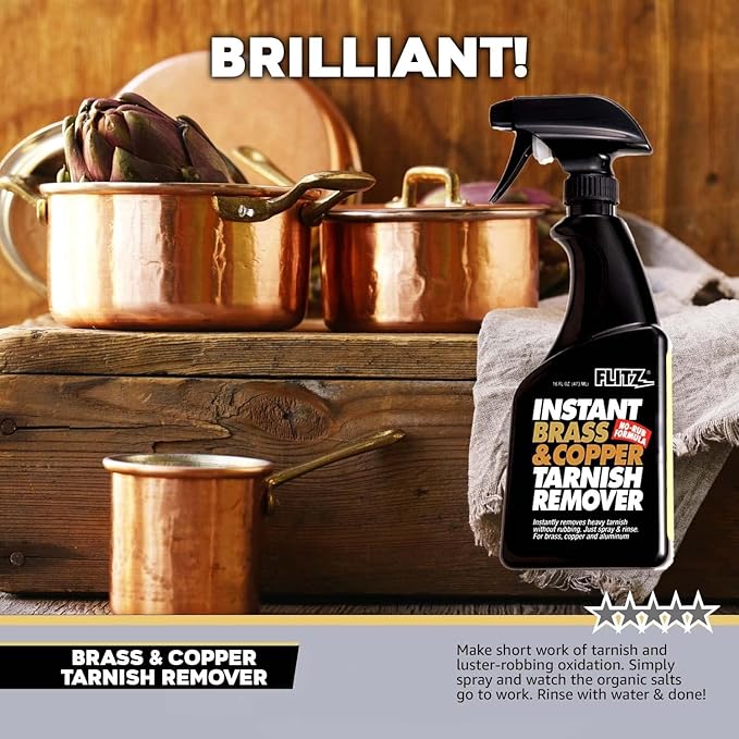 Flitz Instant Brass and Copper Tarnish Remover - 16oz Bottle of USA-Made Organic Rust Remover Spray (No-Rub) - Removes Stains & Oxidation from Glass & Aluminum - Brass Cleaners That Work (2 Pack)