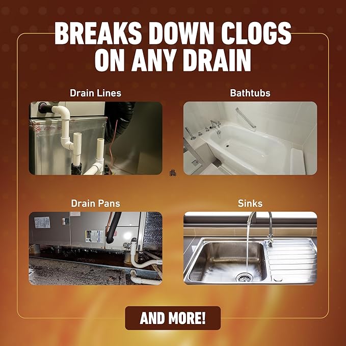 Drain Dissolve | AC Drain Line Cleaner & Unclogger | Heat Generating Alkaline Formula | Prevents Overflow | Clears Hair, Grease, Gunk - 32oz