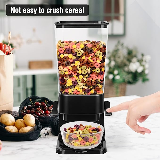 Cereal Dispenser Countertop,5.5L Cereal Containers Storage Dispenser for Pantry,Dry Food Storage Rice Containers,Candy Dispenser,Snack Organizer Machine for Grains, Nuts,Oatmeal, Pet Food Black