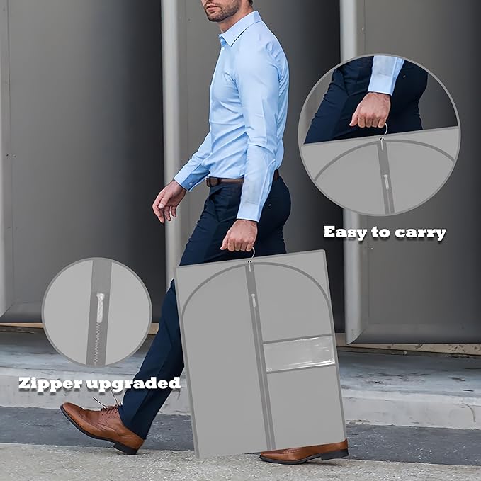 Dress Bags for Gowns Long, 60'' Garment Bags, Suit Bag for Storage and Travel, 2 Pack (Grey)