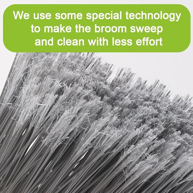 Heavy Duty Broom and Dustpan Set, Metal Stand Up Dustpan with Outdoor Stiff Bristles Broom for Hardwood Patio Floor Sweeping