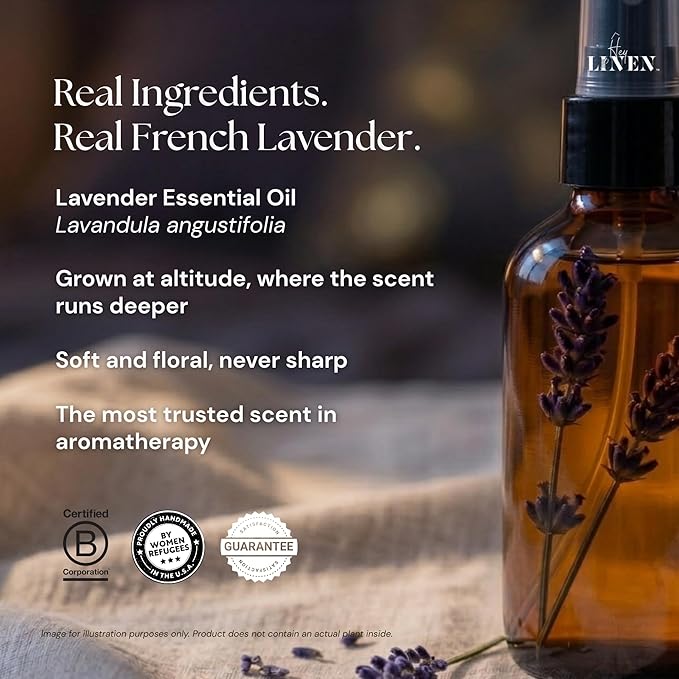 French Lavender Linen Spray | Sleep Aromatherapy Made with Lavender Essential Oil | Fabric Freshener for Beddings Pillows Towels and Bedroom | 4 fl oz