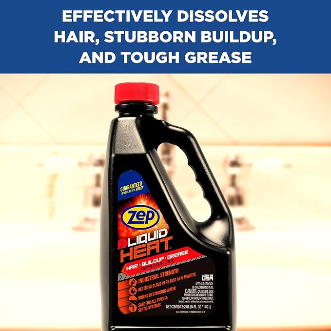 Zep Liquid Heat Hair and Grease Clog Dissolver Gel - 64 oz (Case of 6) ZULHG64 - Professional Strength Formula