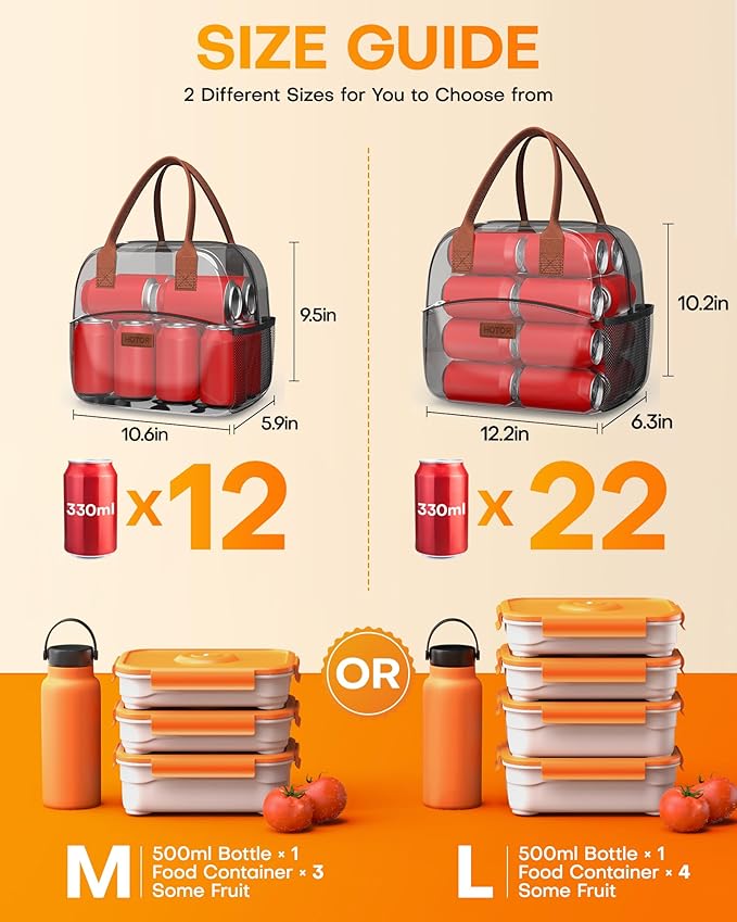HOTOR Lunch Bag for Women & Men - Wear-Resistant Insulated Lunch Box with Large Capacity, Multi-Functional Cooler Bag for Office, Picnic, Grey, 12L, 12.20" x 6.30" x 10.20"