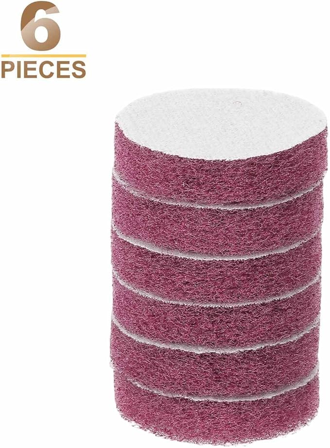 HARFINGTON 6pcs Scrubber Scouring Pads 500 Grits 2 Inch Drill Power Brush Hoop and Loop Surface Conditioning Disc Drill Scuffing Disc Scrub Pads for Home Kitchen Cleaning, Red