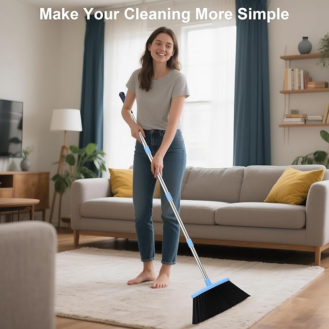 Broom and Dustpan Set for Home 2026 Indoor Outdoor Broom with Dustpan Combo Set Upright Dust Pans with Long Handle Angle Broom for Kids Garden Pet Hair Lobby Wood Floor Kitchen