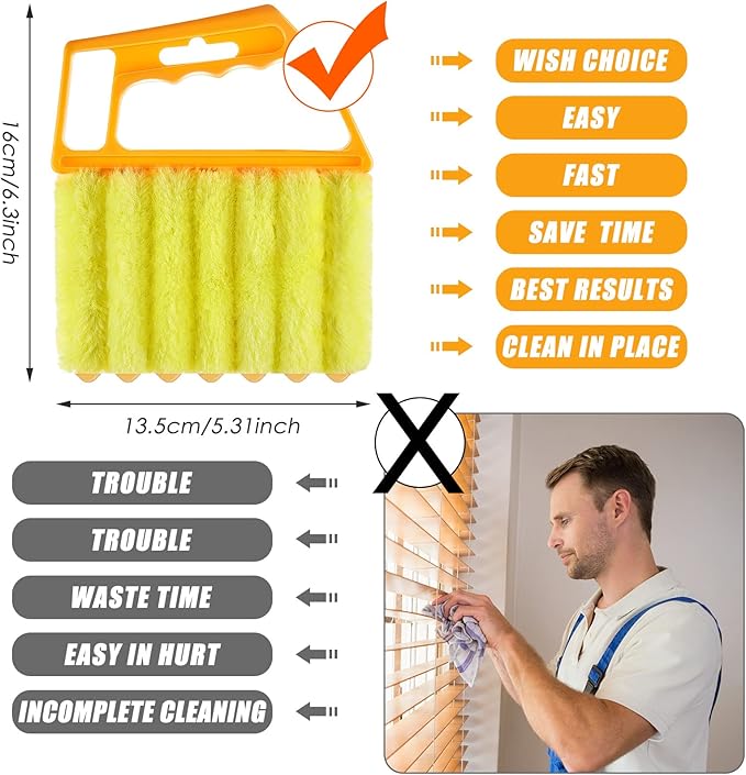 Geiserailie 1 Pcs Window Venetian Blind Cleaner Duster Tool Washable 7 Fingers Dusting Cleaner and Air Vent Shutter Brush Blinds Air Conditioner Fan Duster Dirt Housekeeping Tool (Orange)