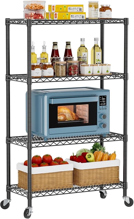 Golpart 4 Tier Shelves Storage Shelf Wire Closet Bathroom Organizers Metal Pantry Kitchen Garage Shelving Unit Laundry Room Organization Home Rack Net Basket Black 14”D X 36”W X 58”H