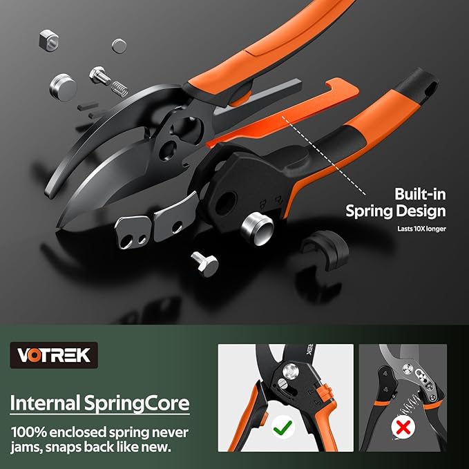 VOTREK® Pruning Shears, [Patented Stepless Handle Opening] - Garden Clippers with Ultra-Sharp SK5 Steel for Weak Hand, Pruners Universal Fit for All Hand Sizes, Effortlessly Cuts 1-Inch Branches