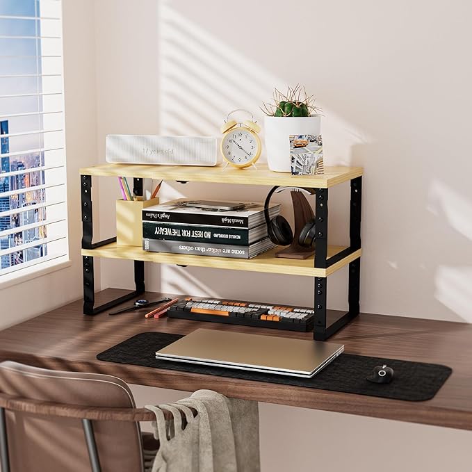Adjustable Metal Shelving Unit, Stackable & Expendable Storage Rack for Home/Office/Kitchen, Space-Saving，Sturdy&Durable，Easy Assembly（1PACK/Medium/Black/BURLIWOOD