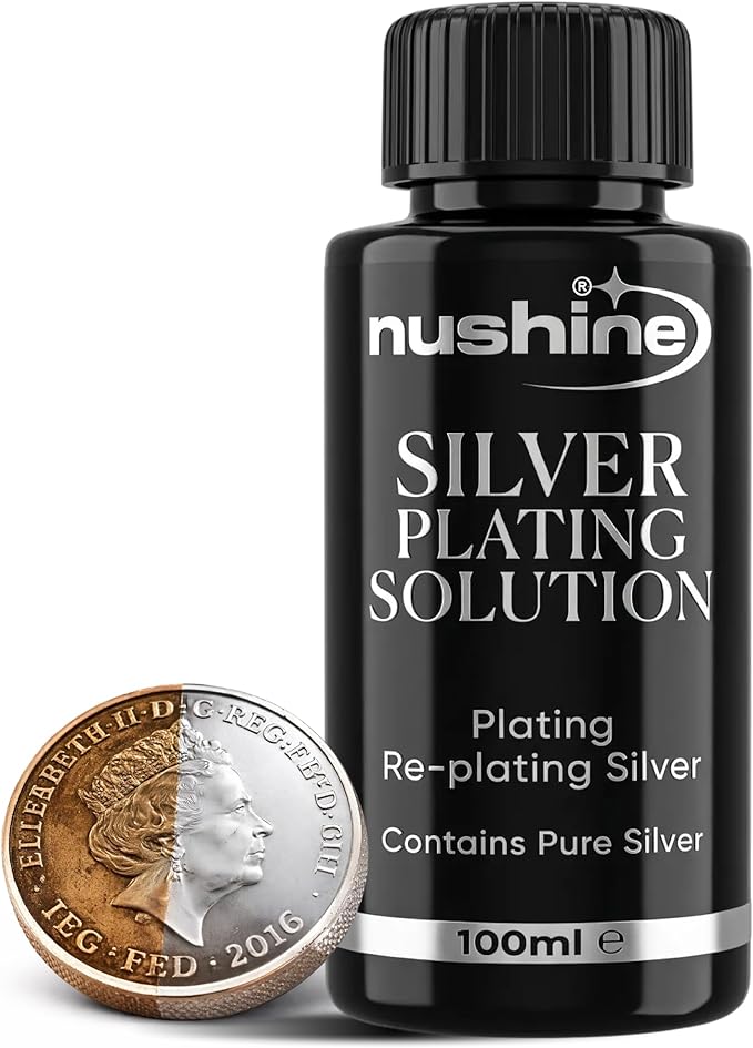 Nushine Silver Plating Solution 3.4 Oz - Permanently Plate PureSilver onto Worn Silver, Brass, Copper and Bronze ONLY (Ecofriendly Formula)