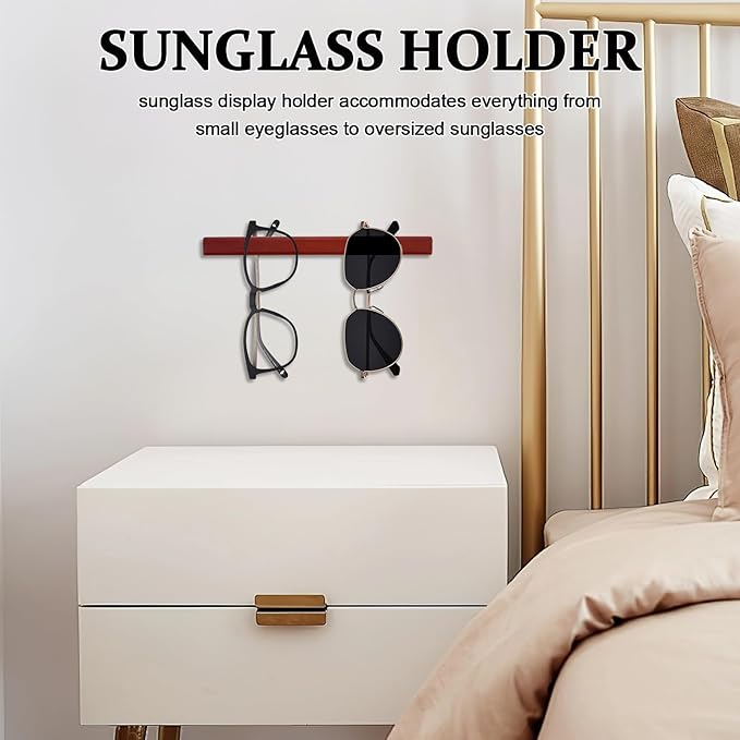 Wood Sunglasses Storage Organizer Eyeglasses Holder Eyewear Display Rack Wall Mounted Sunglasses Rack for Hanging Your Multiple Eyeglasses, Coffee