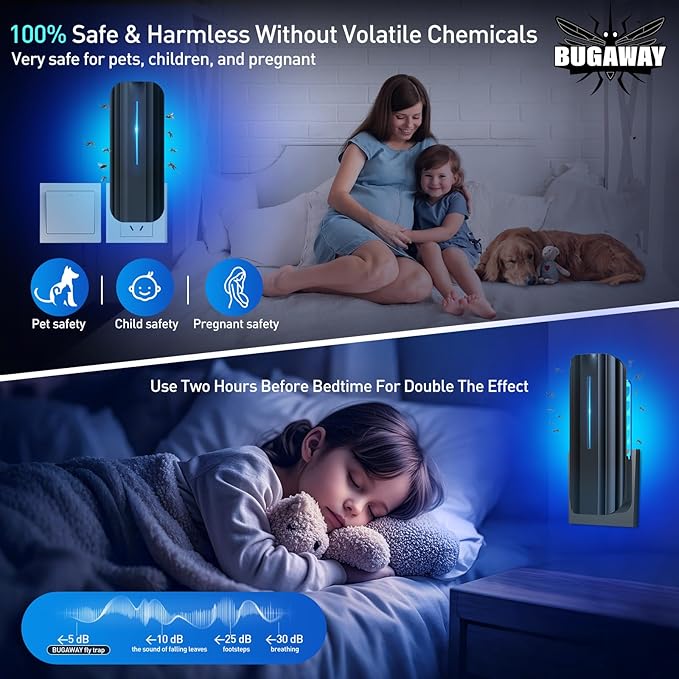 Fly Trap Indoor, Plug in Fruit Fly Traps for Indoors with 9w Night UV Light, Flying Insect Trap for Mosquito, Gnats, Moths, 10 Sticky Refills Catcher Bug Zapper Killer for House/Office