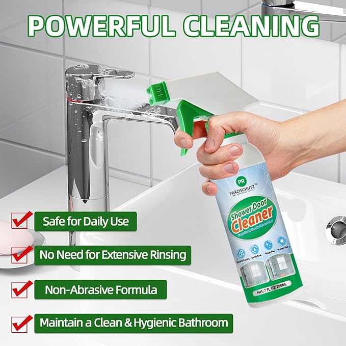 Bathroom Glass Cleaner Spray - Removes Limescale, Soap Scum, and Oil Film, Streak Free Instant Shine for Mirrors, Tiles & Shower Doors | No Residue, Vinegar-Free Formula, 200ml