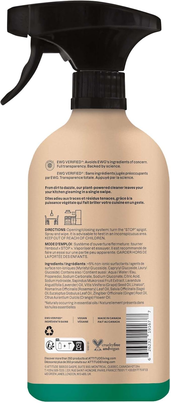 ATTITUDE Kitchen Cleaner Spray, EWG Verified, Degreaser Spray to Cut Grease & Grime, Plant-Based & Vegan, Lavender & Rosemary, 26 Fl Oz (Pack of 3)