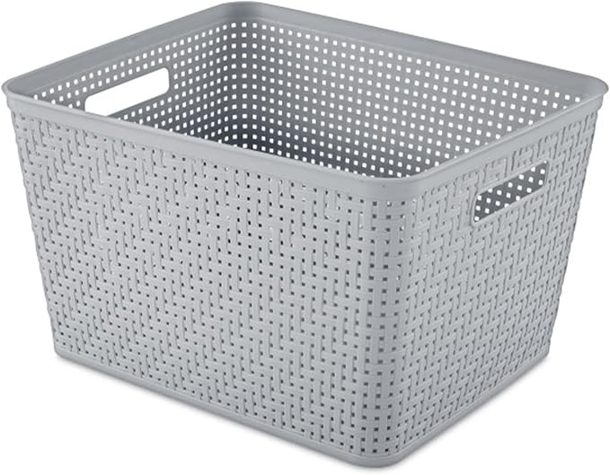 Sterilite 6-Pack Tall Basket, Woven Plastic Storage Baskets for Organization, Cement - Organizing Bin Containers with Handles for Bedroom, Bathroom, Dorm, and Closet