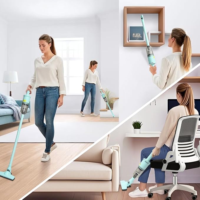 6-in-1 Rechargeable Household Stick Vacuum Cleaner, Convertible to Handheld, for All Kinds of Cleaning in Your Home on Hard Floors, Upholstery, Sofas, Cars (Green)
