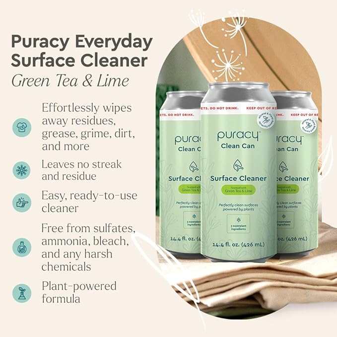 Puracy Multi-Surface Cleaner Clean Can- Plant-Powered All Purpose Cleaner - Surface Cleaner Solution As Seen on TikTok (Green Tea + Lime, 14.4 fl oz, 3 Pack)