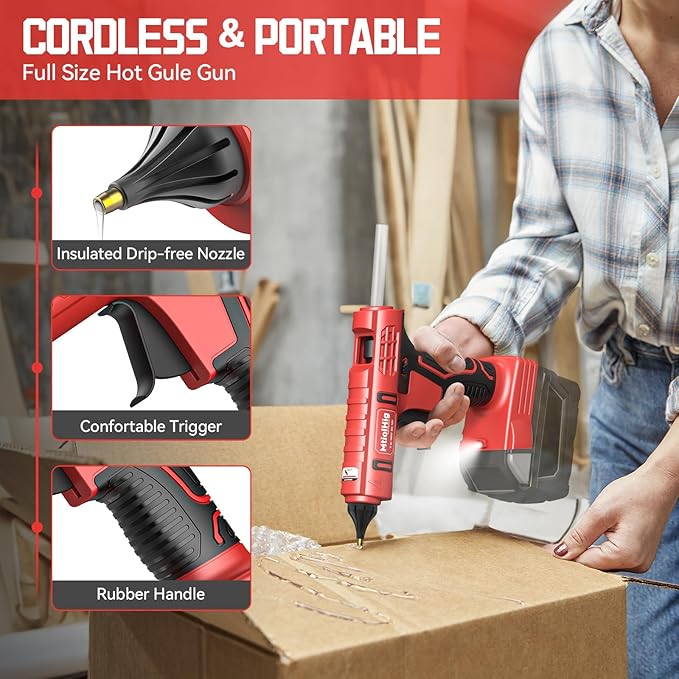 MtiolHig100W Hot Glue Gun Compatible with Milwaukee 18v Battery, Wireless Battery Powered for 18v Battery, Heavy Duty Full Size Glue Gun with 20pcs 0.43'' Glue Sticks for Crafts DIY & Repairs