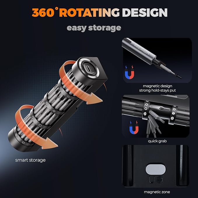 Mini Electric Screwdriver Cordless Set,60 PCS Magnetic Bits Screwdriver Set with 3-Level Torque,LCD Display,Demagnetizer/Magnetizer,LED Lights,Repair Tool Kit for Camera,Toys,Phone
