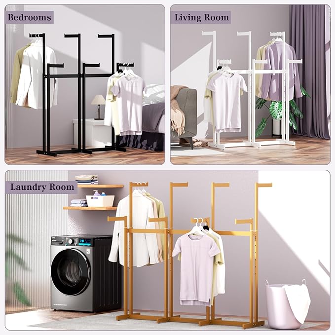 Clothing Racks - Metal Garment Racks for Retail Display Hanging Clothes, Heavy Duty Gold Commercial Clothing Display Rack with Wheels, FreeStanding Sturdy Clothes Organization (6 Arm,Gold)