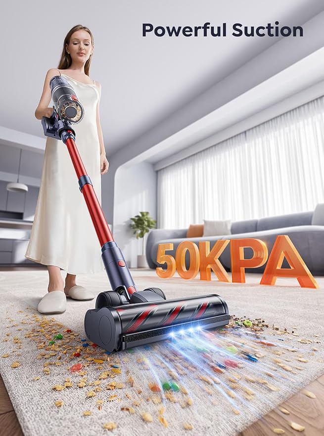 INTETURE Cordless Vacuum Cleaner, 600W 50Kpa 65Mins Vacuum Cleaners for Home, Self-Standing Stick Vacuum with Touch Screen & Wall Charging Station for Hard Floor Carpet Pet
