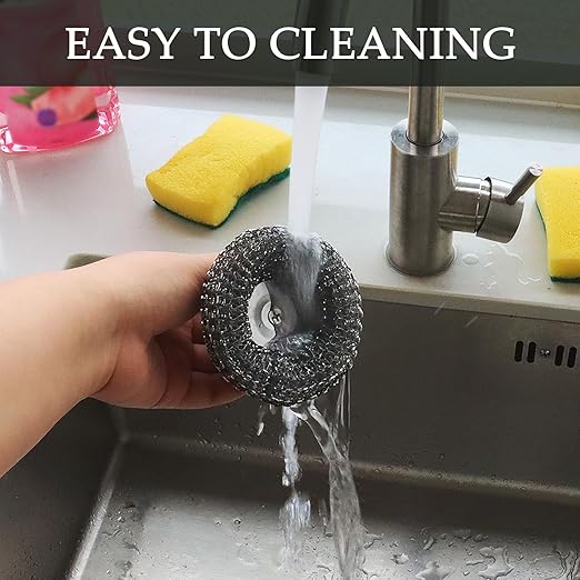 2Pcs Stainless Steel Wool Scrubber Set with Handle，2 Replacement Steel Scrubber Wool Pads, and Scrubbing Brushes Cleaning Supplies for Pots, Pans, Grills, Sink