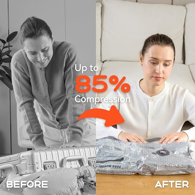 Vacuum Bags for Clothing with Rechargeable Air Pump, 10 Pack Vacuum Seal Bags for Travel, Space Saver Bags for Luggage and Suitcases, Compression Packing Bags in Multiple Travel Size