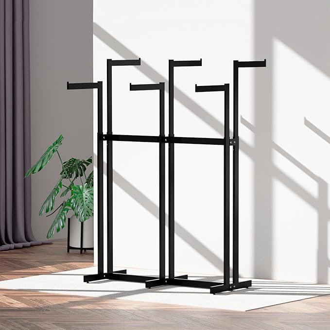 Clothing Racks - Heavy Duty Garment Racks Metal for Retail Display Hanging Clothes, Rolling Black Commercial Clothing Display Rack Stand with Wheels (6 Arm,Black)