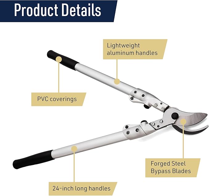 24” Tree Trimmer - Forged Steel Blades with 1.6” Cutting Capacity - Loppers for Tree Trimming Heavy Duty Branch Cutter Pruners - Hand Garden Tools for Gardening by Kings County Tools
