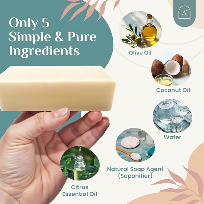 All Natural Dish Soap Bars - Bar Soap for Dishes, Biodegradeable Dish Soap Block, Kitchen Soap, All Natural Non Toxic, Low Waste Kitchen Dishwashing Bar Soap-Citrus Scent (3 Pack, 6.3oz)