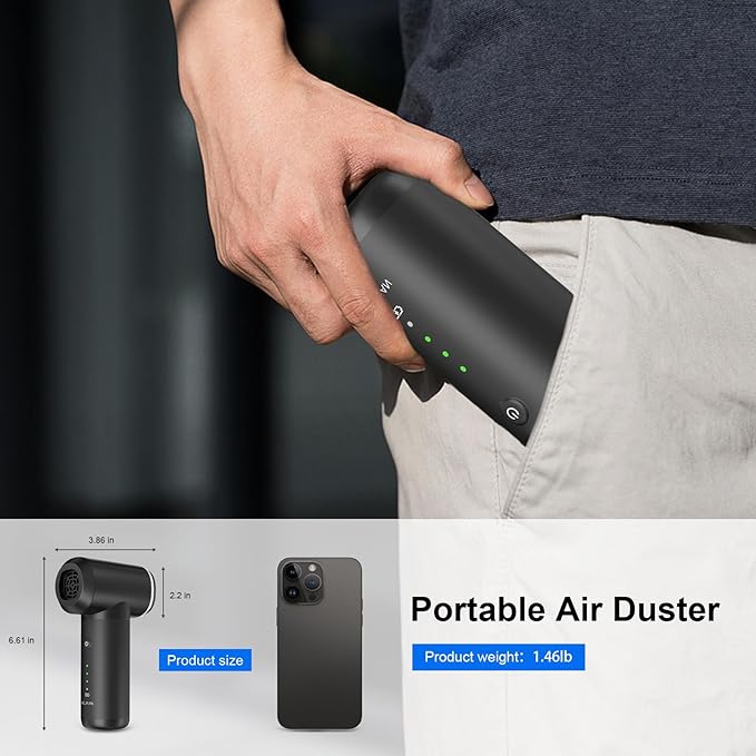 Compressed Air Duster,6000mAH 160000RPM Electric Air Duster,3-Speed Adjustable Mini Air Blower with Brushless Motor,2 in 1 Compressed Air Can for Keyboard PC Car Home