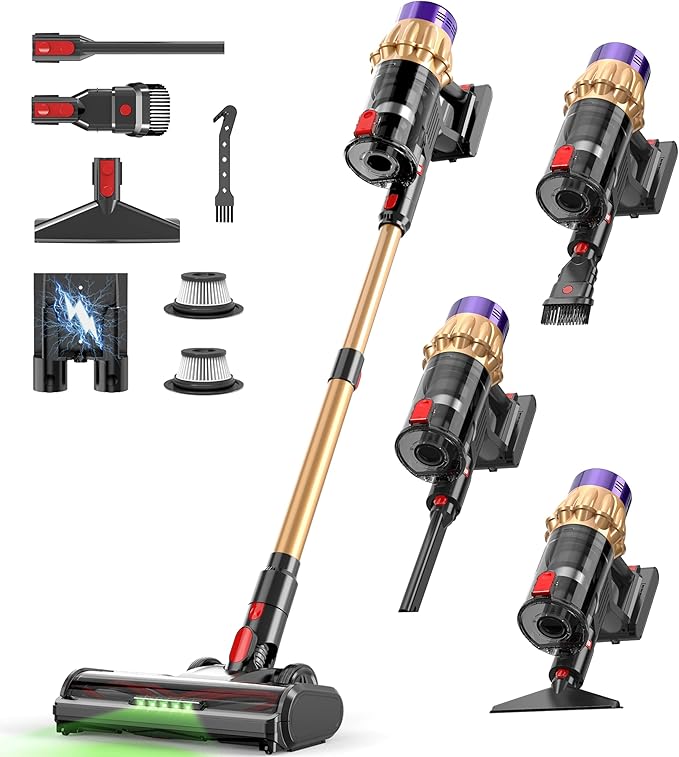 Hotanime Cordless Vacuum Cleaner, 650W 50KPa 70‑Min Powerful Stick Vacuum, Self-Standing Lightweight Cordless Vacuum for Home, Pet Hair, Hardwood Floors, Carpet & Car, LED Touch Display