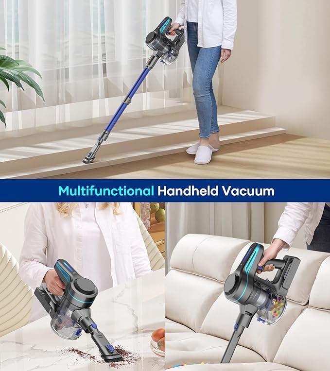 NADALY Cordless Vacuum Cleaner for Home, 500W 40KPA Stick Vacuum Cordless with 45Mins Runtime, Anti-Tangle, Lightweight, 1.5L Dust Cup, 8-in-1 Rechargeable Vacuum for Hardwood Floor Carpet Pet Hair