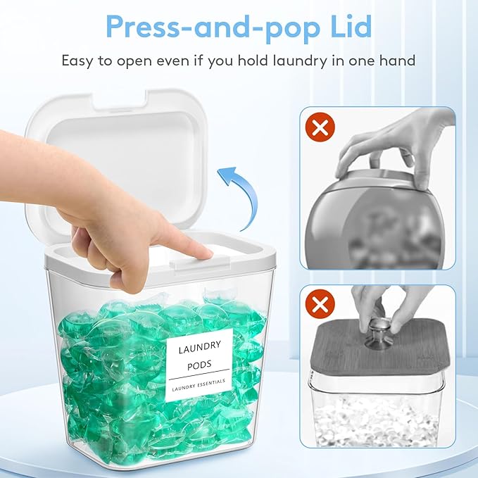 Lifewit Laundry Pods Container with Pop-up Lid, Laundry Room Organization, Dryer Sheet Holder for Washing Powder Scent Booster Beads, 2700 ml/0.72gal,4 Pcs