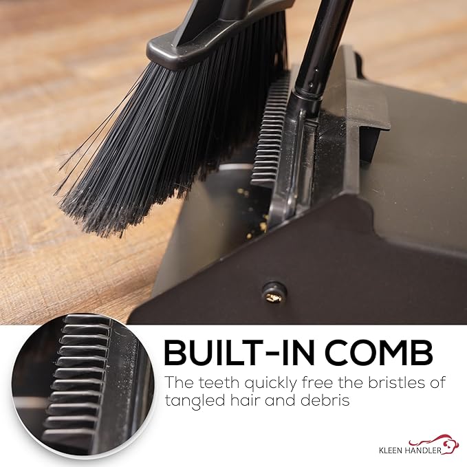 KLEEN HANDLER 48.5" Broom with Dustpan Combo Set with Long Handle for Home, Kitchen, Office, Lobby, Indoor/Outdoor Sweeping & Commercial Use, Black (1 Set)