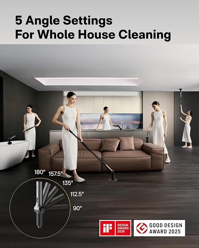 HOTO Flexi™ Cordless Electric Spin Scrubber, Adjustable Angle, Extendable Handle, Smart Display, IPX7 Waterproof, Powerful Cleaning Scrubber with 8 Replaceable Brush Heads, for Bathtub, Bathroom, Tile
