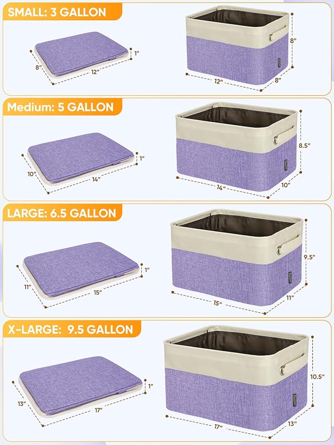 BALEINE 3 Pack Fabric Storage Bins for Shelves, Linen Storage Baskets for Organizing, Decorative Closet Bins for Clothes, Home (Lavender, 14''x10''x8.5'')