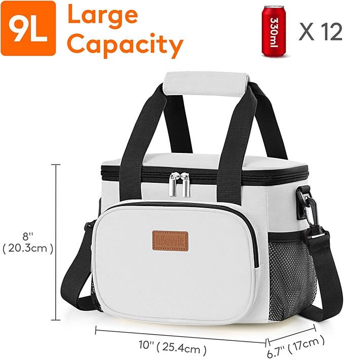 Lifewit Medium Lunch Bag, Insulated Lunch Box, Soft Cooler Cooling Tote for Adult Men Women, Sliver Gray 12-Can (9L)