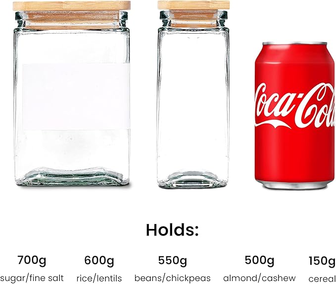 APT 1101 26 oz Glass Storage Jars with Bamboo Lid, set of 6, glass canisters with airtight lids, Clear jars with lids for Cookie, Candy, Tea, Coffee Bean and Rice (White)
