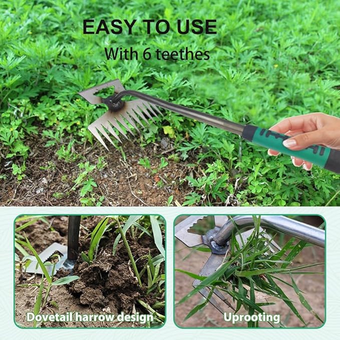 Weed Puller Tool Gardening Hand Weeder Tools,2025 New Weeding Artifact Uprooting Weeding Tool,6 Teethes Manganese Steel Weed Removal Tool, Dual Purpose Manual Weed Pulling Tool for Lawn Garden